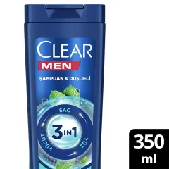 Clear Men 3 in 1 Şampuan & Duş Jeli Ferahlatıcı Mentol 350 ml