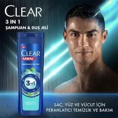 Clear Men 3 in 1 Şampuan & Duş Jeli Ferahlatıcı Mentol 350 ml