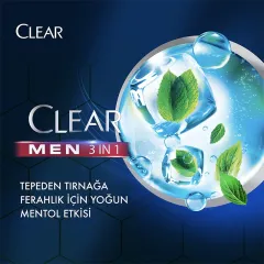 Clear Men 3 in 1 Şampuan & Duş Jeli Ferahlatıcı Mentol 350 ml