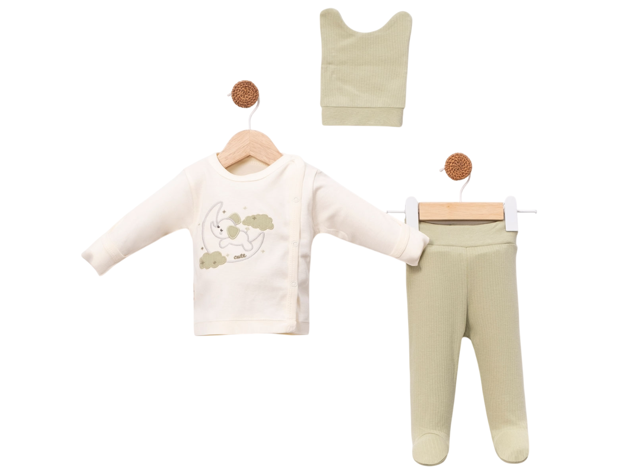 Fil Nakışlı Üçlü Erkek Zıbın Seti