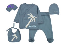 Palmiye Nakışlı Beşli Erkek Zıbın Seti