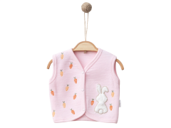 Tavşan Nakışlı Kız Bebek Yelek